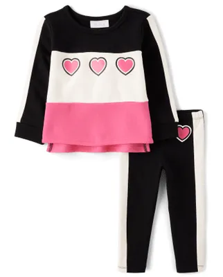 Toddler Girls Colorblock Heart 2-Piece Outfit Set