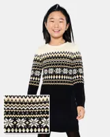 Girls Snowflake Fairisle Sweater Dress