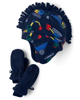 Ensemble 2 pièces bonnet et mitaines en polaire pour tout-petits garçons