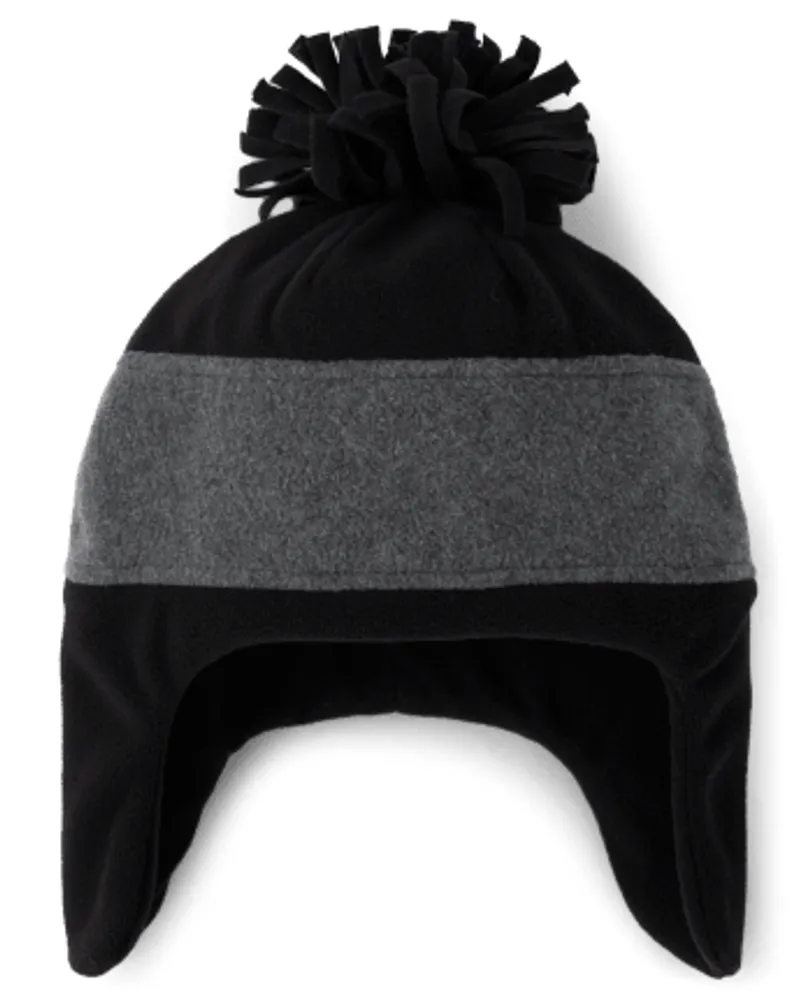 Boys Colorblock Fleece Pom Hat