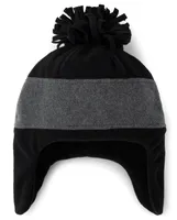 Boys Colorblock Fleece Pom Hat