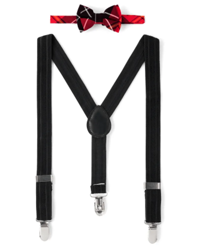Toddler Boys Plaid Bow Tie And Suspenders 2-Piece Set