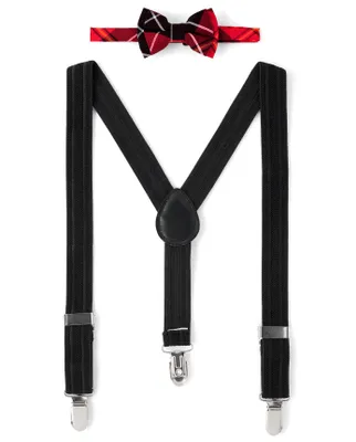 Toddler Boys Plaid Bow Tie And Suspenders 2-Piece Set