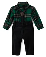 Baby Boys Matching Family Plaid Oxford 3-Piece Outfit Set