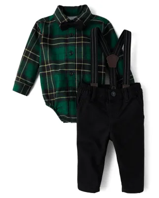 Baby Boys Matching Family Plaid Oxford 3-Piece Outfit Set