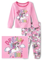 Baby And Toddler Girls Dream Big Unicorn Snug Fit Cotton Pajamas