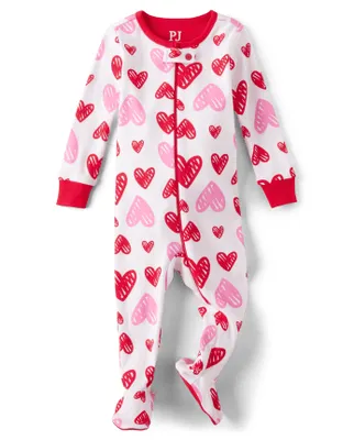 Baby And Toddler Girls Heart Snug Fit Cotton Footed One Piece Pajamas