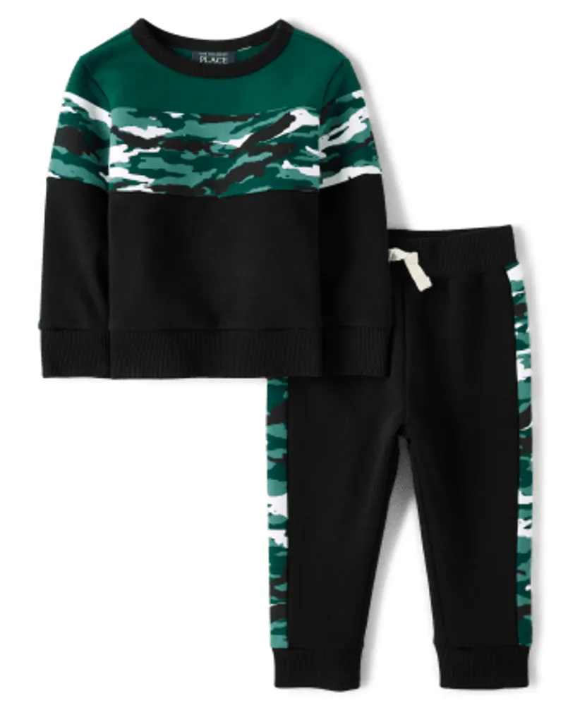 Baby And Toddler Boys Camo Colorblock Fleece 2-Piece Outfit Set