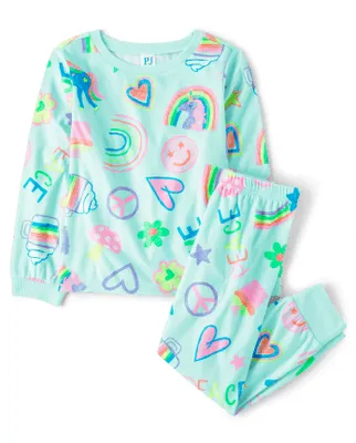 Girls Doodle Fleece Pajamas