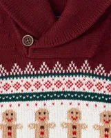 Baby And Toddler Boys Gingerbread Fairisle Shawl Sweater