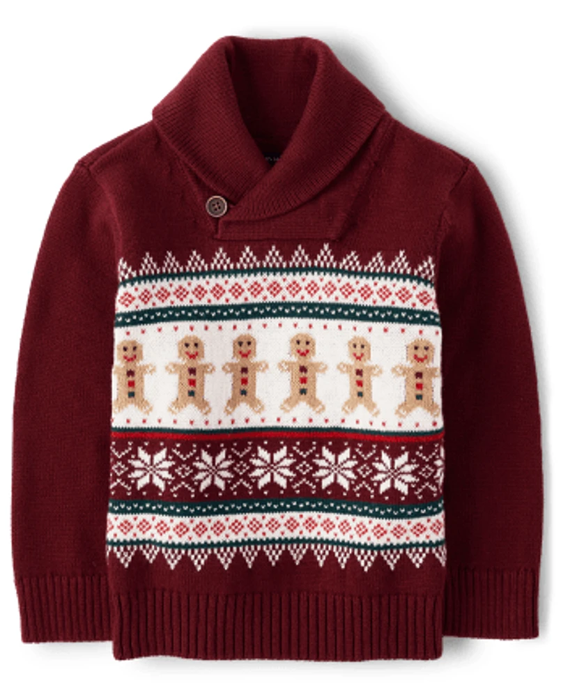 Baby And Toddler Boys Gingerbread Fairisle Shawl Sweater