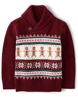 Baby And Toddler Boys Gingerbread Fairisle Shawl Sweater