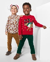 Baby And Toddler Boys Reindeer Poplin Button Up Shirt
