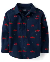 Baby And Toddler Boys Christmas Truck Poplin Button Up Shirt