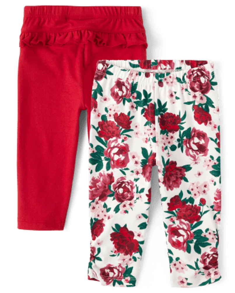 Lot de 2 leggings à volants et fleurs pour bébé fille