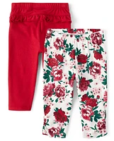 Lot de 2 leggings à volants et fleurs pour bébé fille