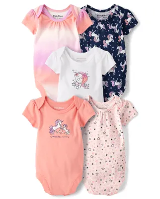 Baby Girls Unicorn Bodysuit 5-Pack
