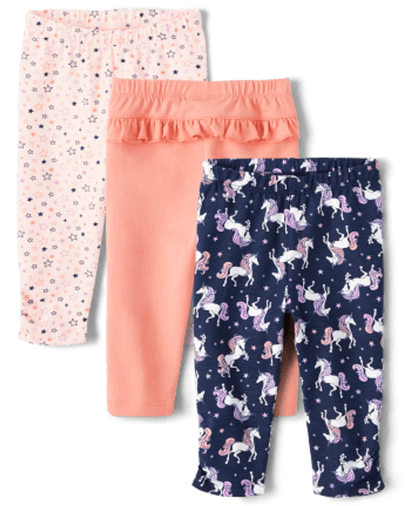 Lot de 3 leggings à volants licorne pour bébé fille