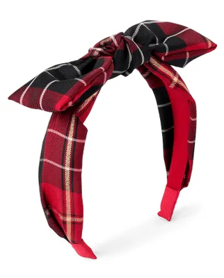 Girls Plaid Satin Bow Headband