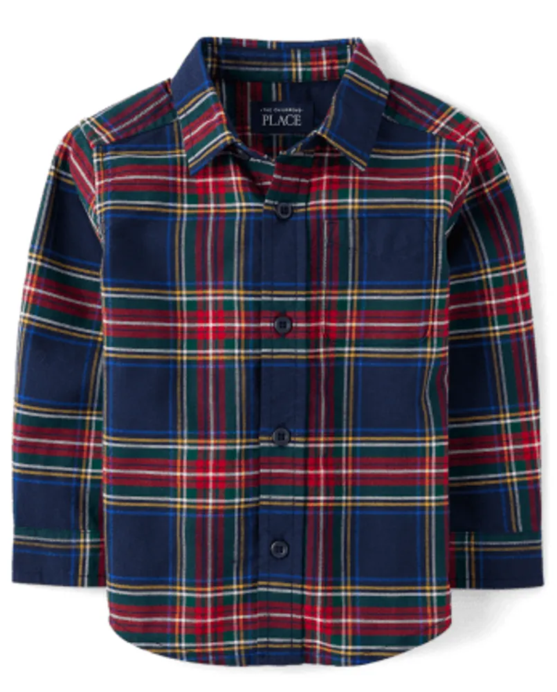 Toddler Boys Plaid Oxford Button Up Shirt