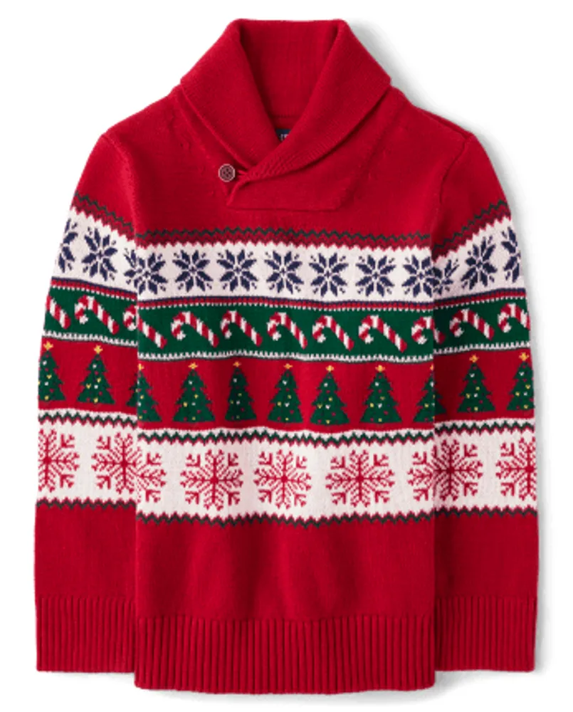 Boys Matching Family Christmas Fairisle Shawl Sweater