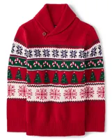 Boys Matching Family Christmas Fairisle Shawl Sweater