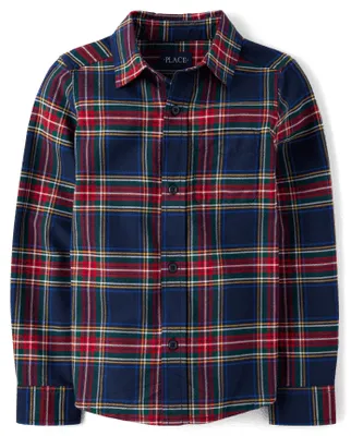 Boys Plaid Oxford Button Up Shirt