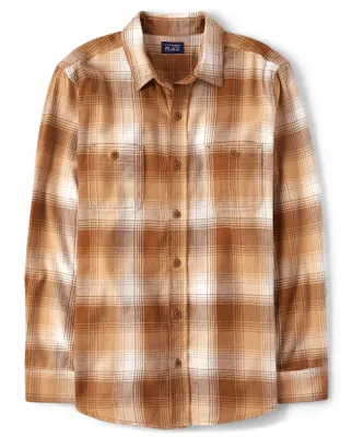 Mens Dad And Me Plaid Flannel Button Up Shirt