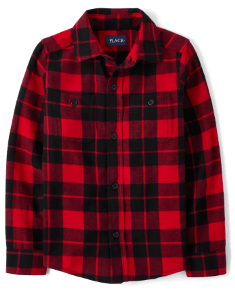 Boys Buffalo Plaid Flannel Button Up Shirt