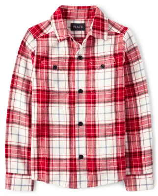 Boys Plaid Flannel Button Up Shirt