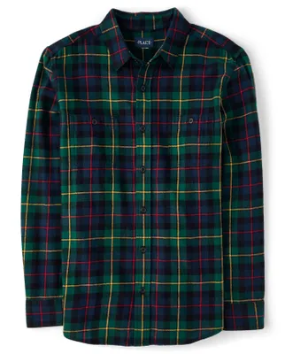 Mens Matching Family Plaid Flannel Button Up Shirt