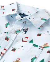 Boys Christmas Poplin Button Up Shirt