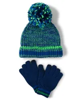 Boys Pom Hat And Texting Gloves 2-Piece Set