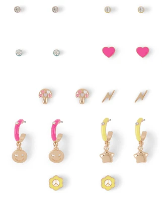 Girls Happy Face Earrings 9-Pack