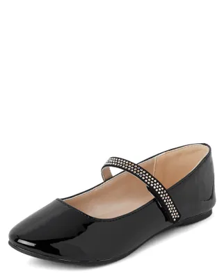 Girls Jeweled Faux Patent Leather Ballet Flats