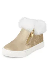 Toddler Girls Glitter Faux Fur Mid-Top Sneakers