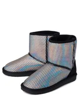 Girls Holographic Faux Sequin Chalet Boots