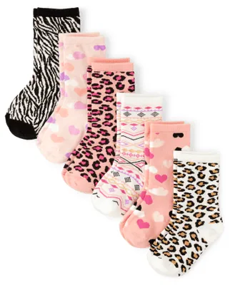 Girls Leopard Crew Socks 6-Pack