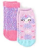 Lot de 2 chaussettes douillettes licorne pour petites filles