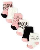 Baby Girls Leopard Midi Socks 6-Pack