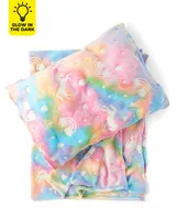 Girls Glow Rainbow Unicorn Blanket And Pillowcase 2-Piece Set