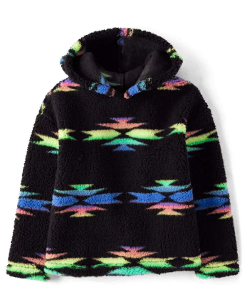 Girls Print Sherpa Hoodie