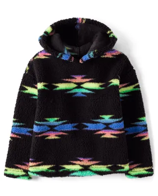 Girls Print Sherpa Hoodie
