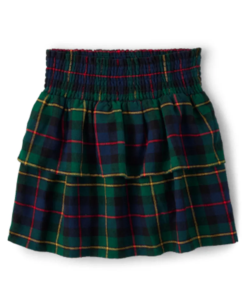 Girls Plaid Flannel Tiered Skirt
