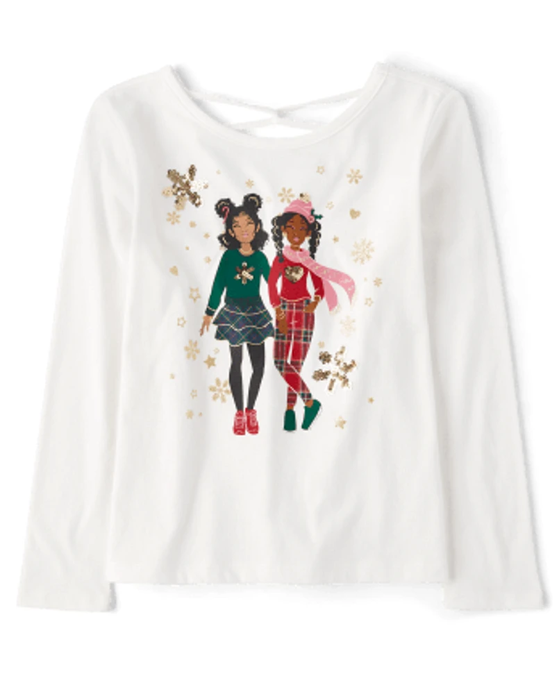 Girls Sequin Christmas Cross-Back Top