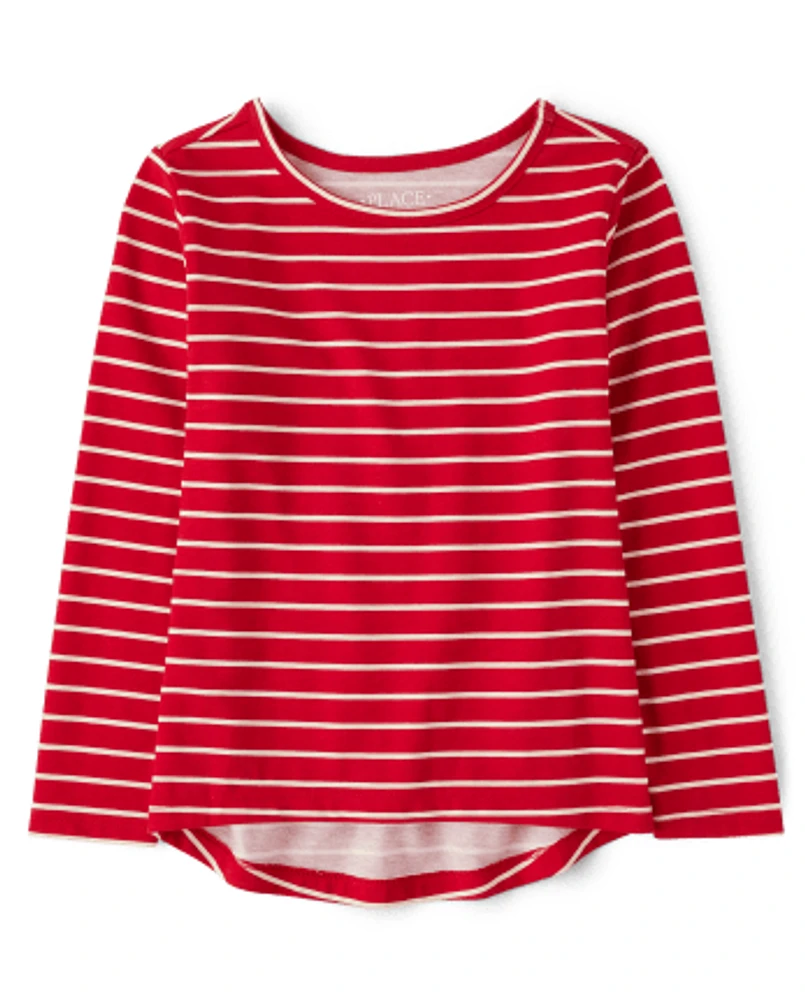 Girls Striped High Low Tee Shirt