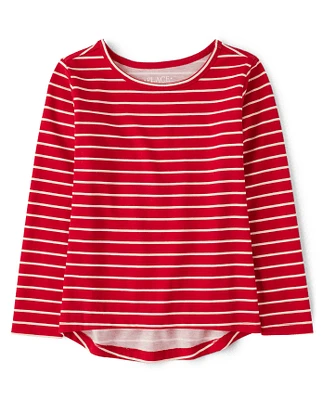 Girls Striped High Low Tee Shirt