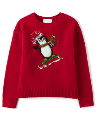 Girls Sequin Penguin Sweater