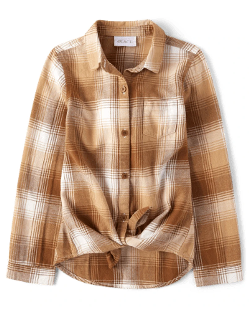 Girls Plaid Flannel Button Up Shirt