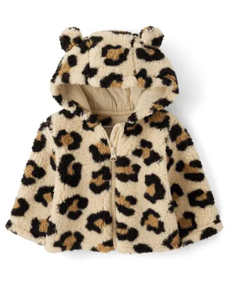 Baby Girls Leopard Sherpa Cozy Jacket